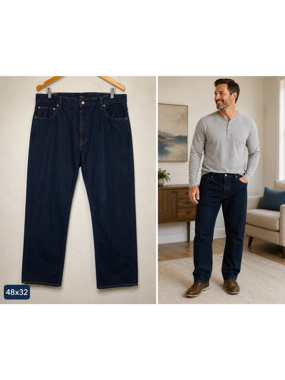 Polo Ralph Lauren Jeans‎ Mens 48 x 32 Indigo Prospect Straight Leg Preppy Y2K